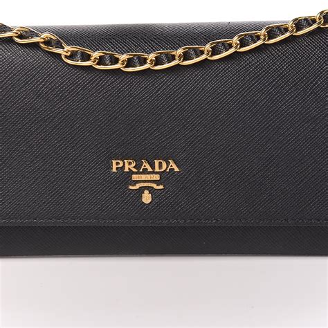 prada saffiano metal oro chain wallet|prada card holder with chain.